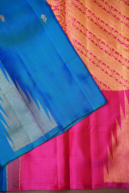 Dual Tone Blue & Pink Pure Kanchipuram Silk Saree with Rich Zari Work | Silk Mark Certified