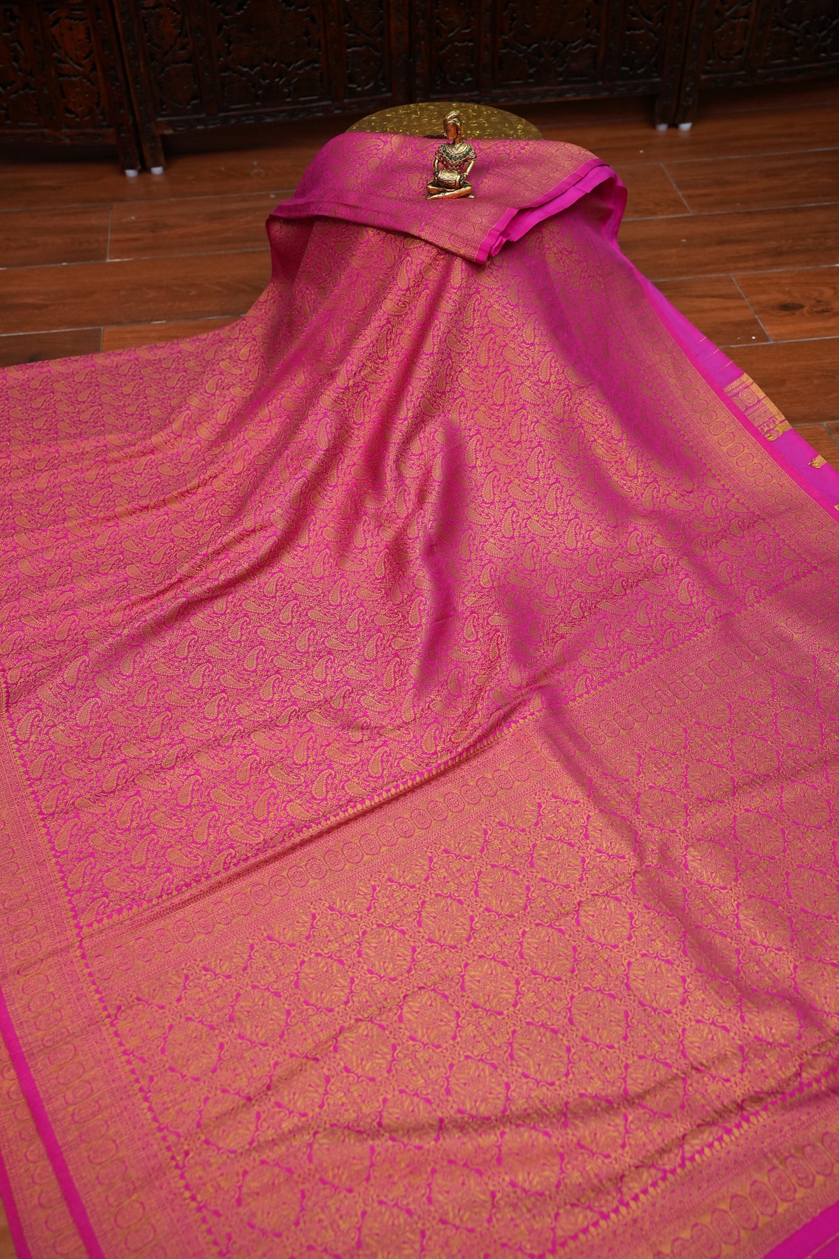 Soft Banarasi Semi Silk Saree with Full Brocade Body – Pink & Antique Gold
