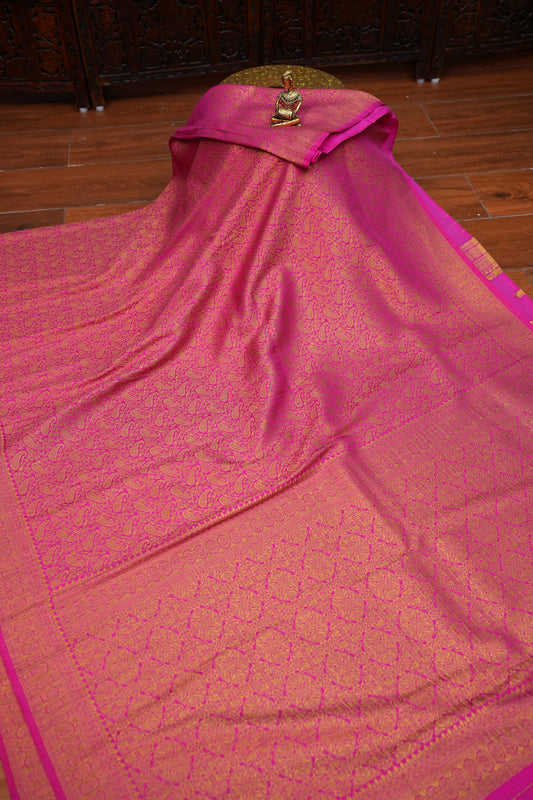 Soft Banarasi Semi Silk Saree with Full Brocade Body – Pink & Antique Gold