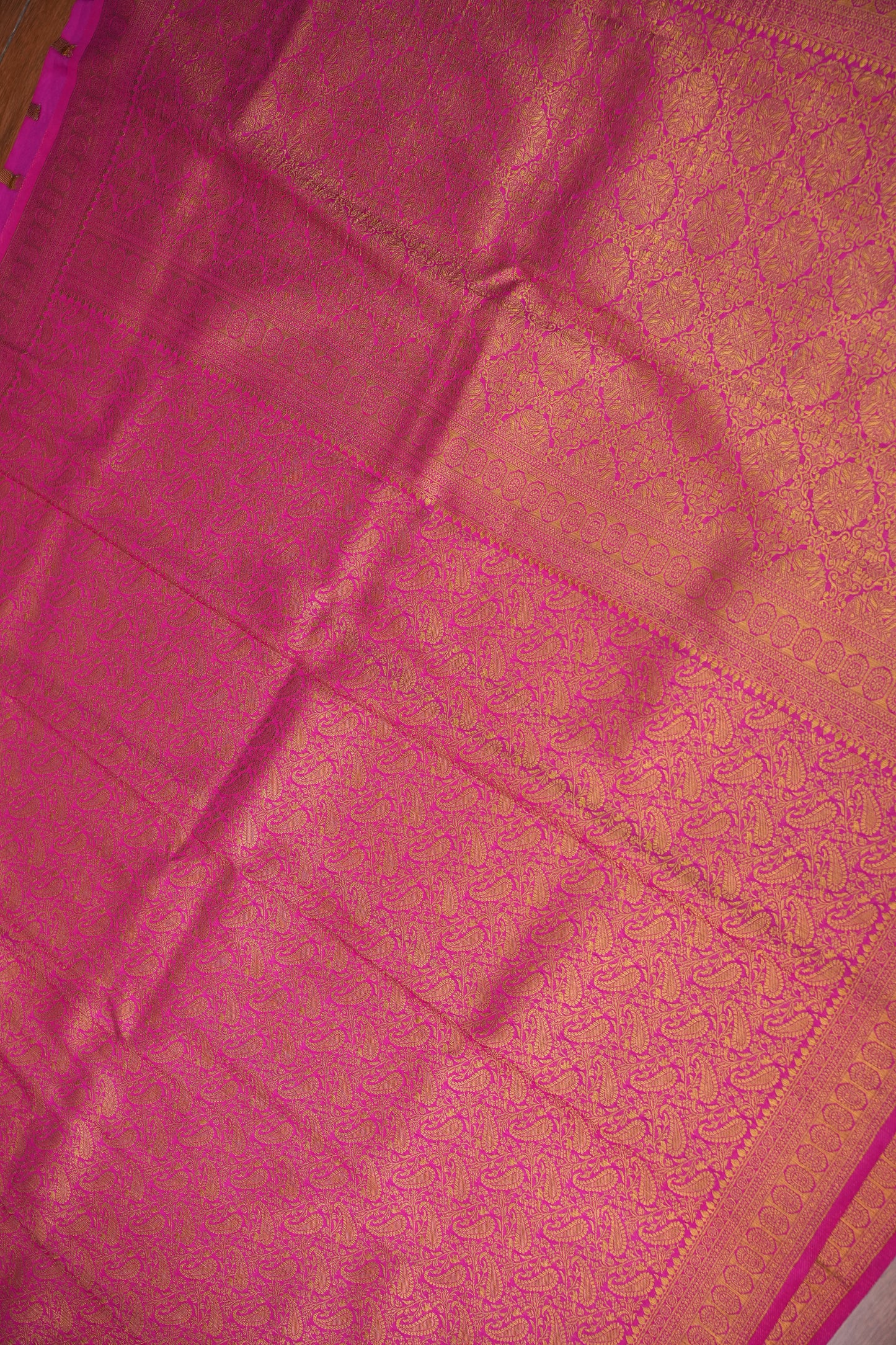 Soft Banarasi Semi Silk Saree with Full Brocade Body – Pink & Antique Gold