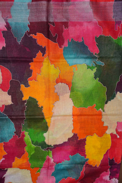 Digital Printed Pure Linen Saree - Multicolor