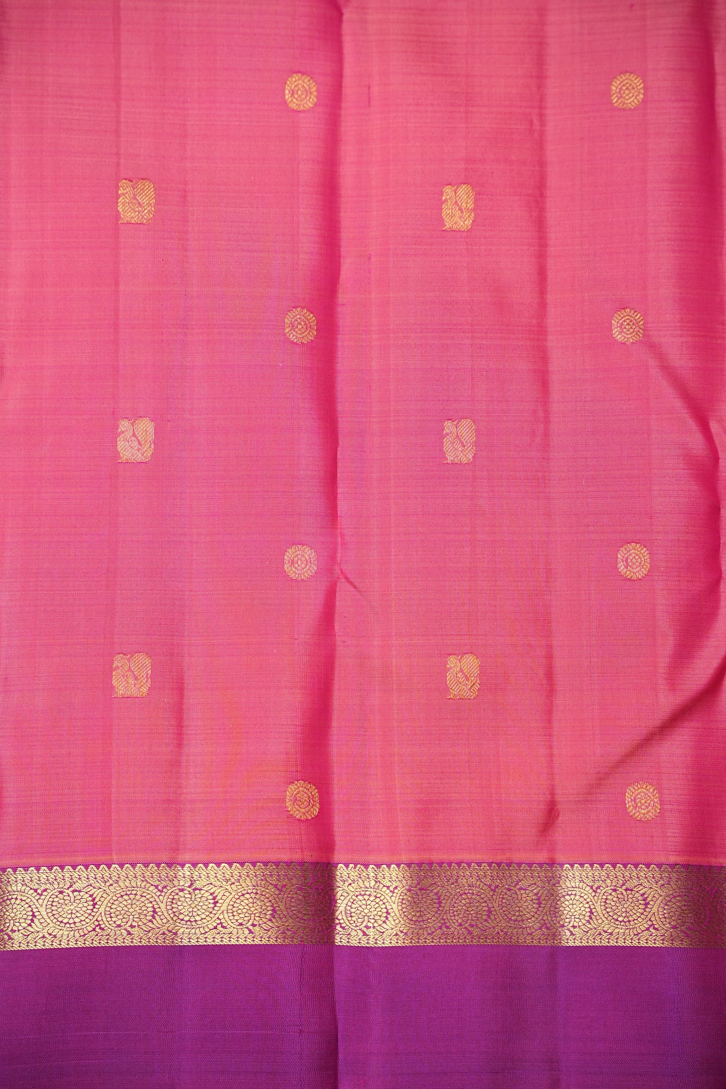 Peach & Magenta Pure Kanchipuram Silk Saree with Rich Zari Border|Silk Mark Certified