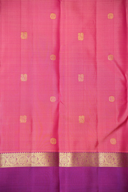 Peach & Magenta Pure Kanchipuram Silk Saree with Rich Zari Border|Silk Mark Certified