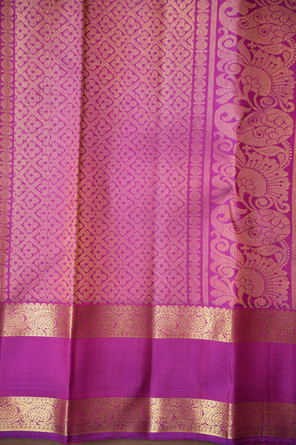 Peach & Magenta Pure Kanchipuram Silk Saree with Rich Zari Border|Silk Mark Certified