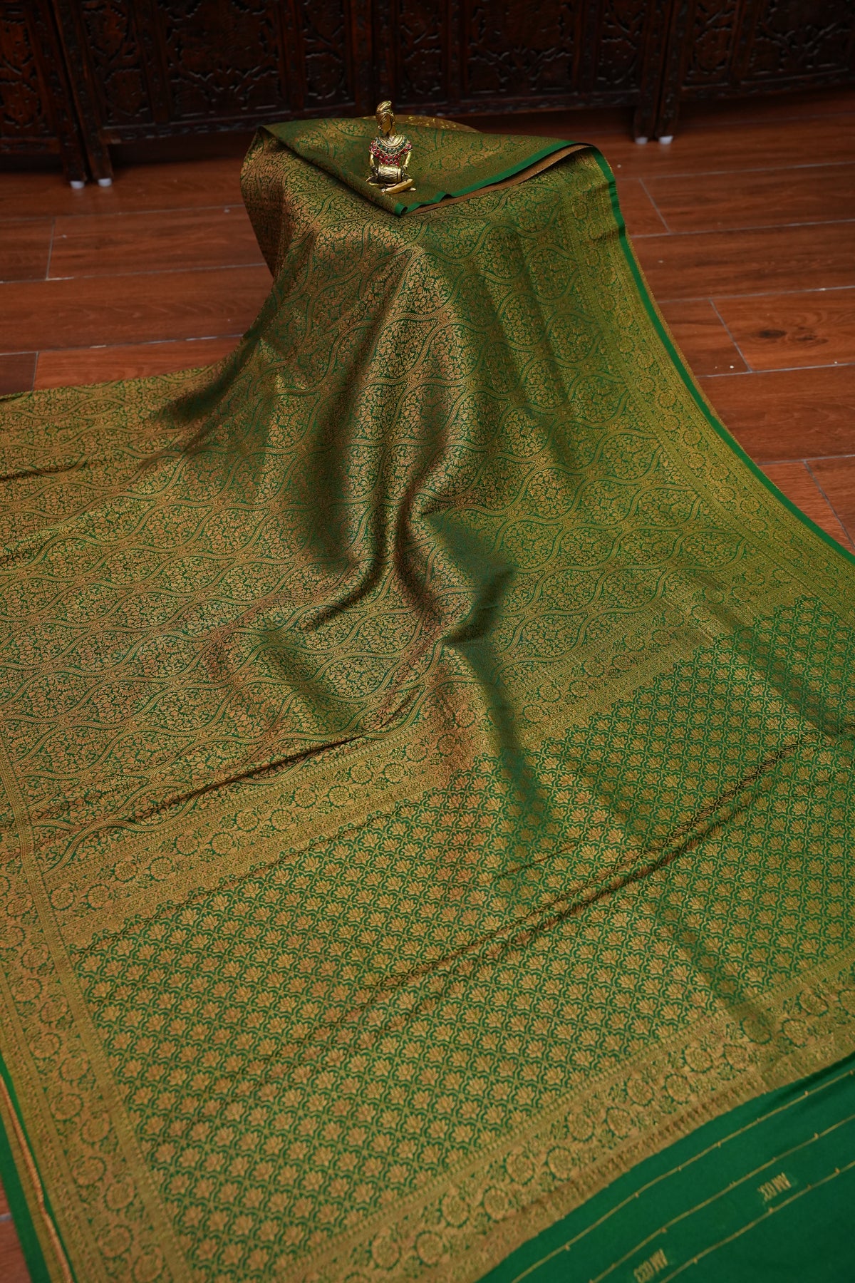 Soft Banarasi Semi Silk Saree with Full Brocade Body – Green & Antique Gold