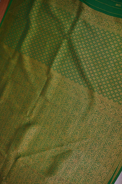 Soft Banarasi Semi Silk Saree with Full Brocade Body – Green & Antique Gold