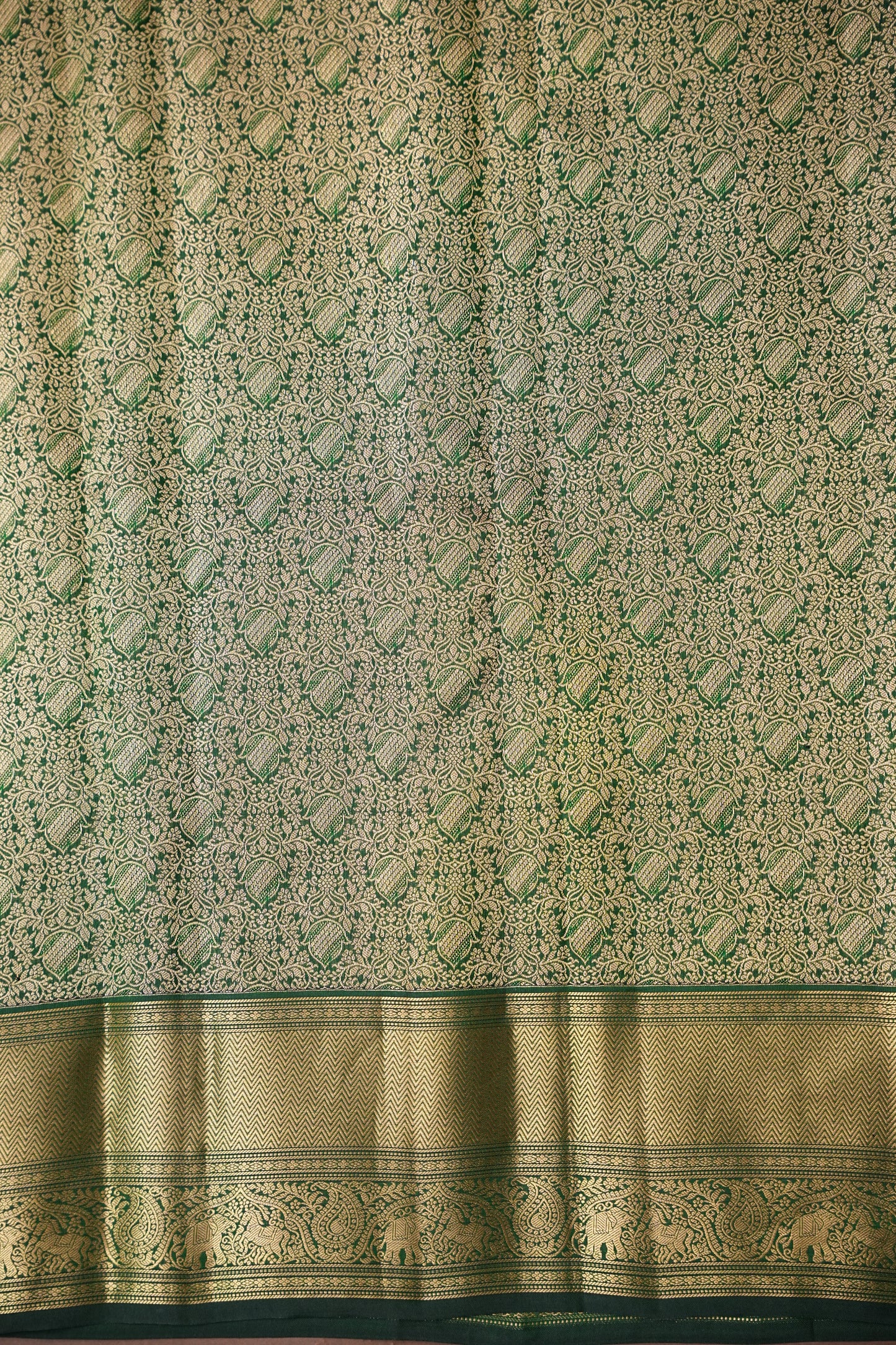 Olive Green Pure Kanchipuram Silk Saree with Brocade Zari Weaving | Silk Mark Certified