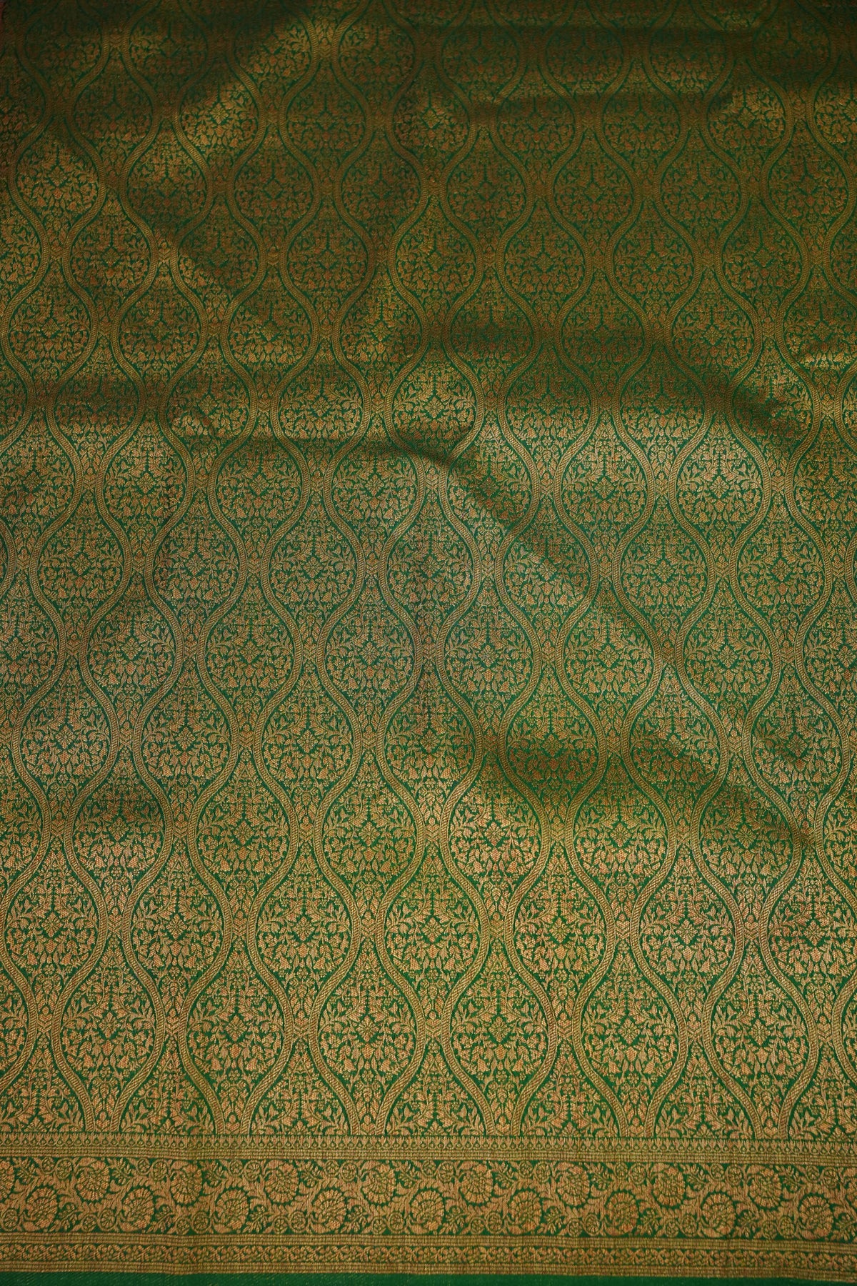 Soft Banarasi Semi Silk Saree with Full Brocade Body – Green & Antique Gold