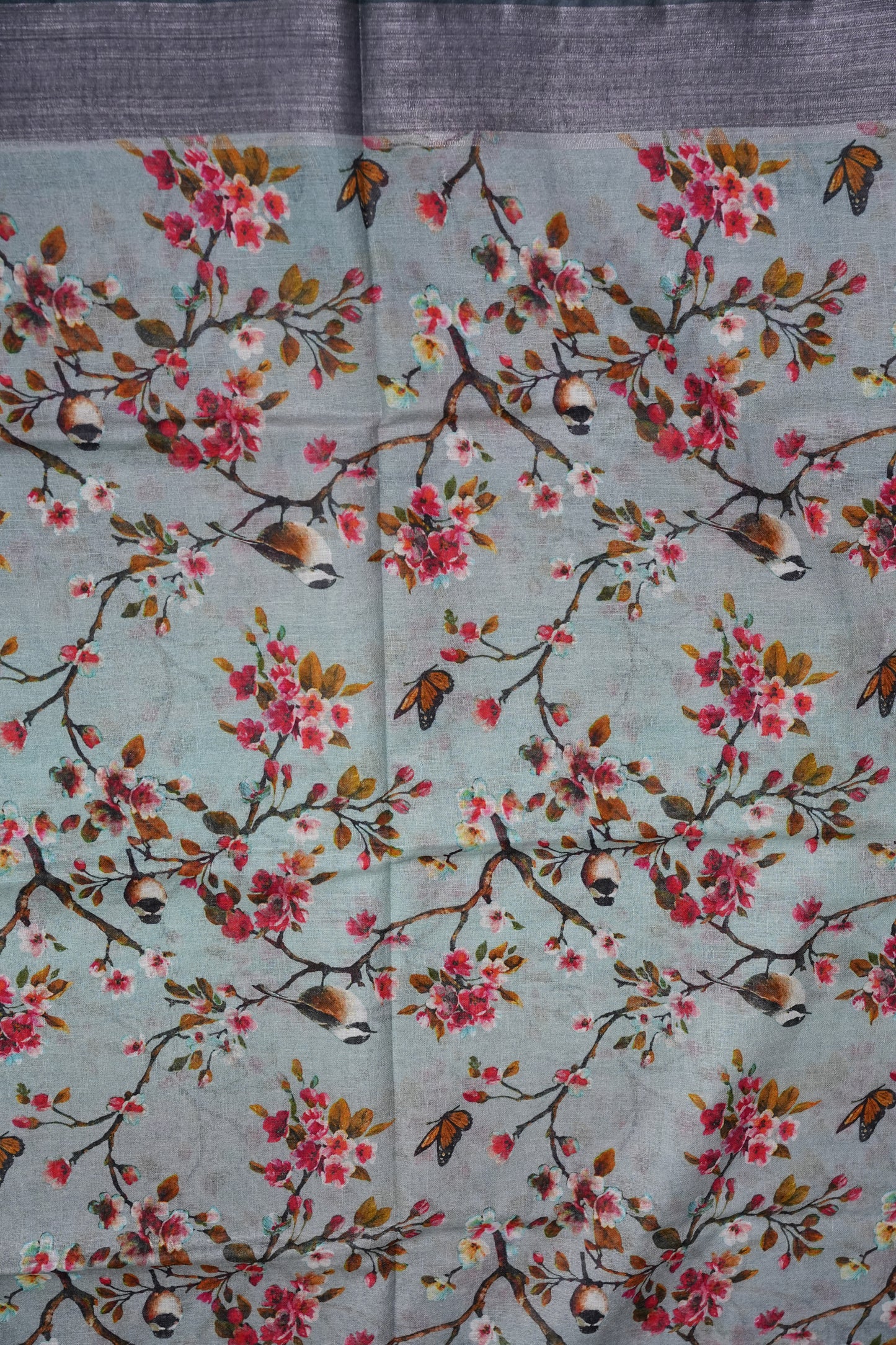 Digital Printed Pure Linen Saree - Powder Blue