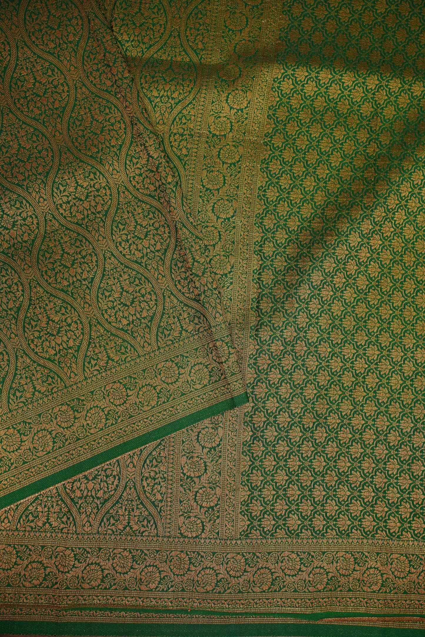 Soft Banarasi Semi Silk Saree with Full Brocade Body – Green & Antique Gold