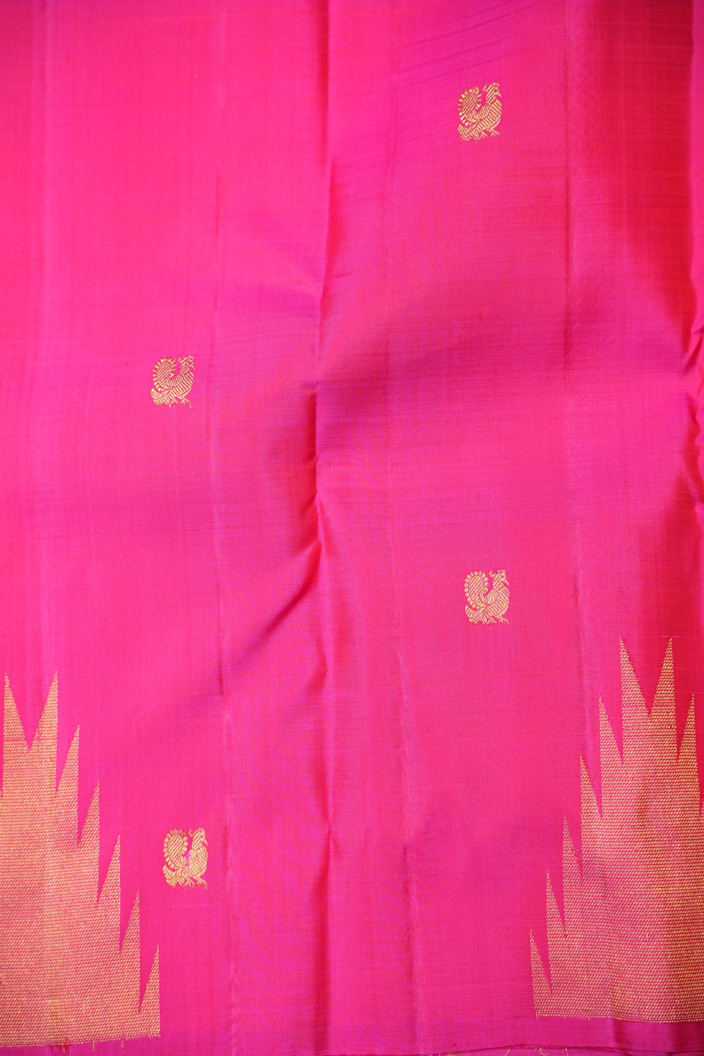 Rani Pink & Green Pure Kanchipuram Silk Saree with Zari Checks Pallu | Silk Mark Certified
