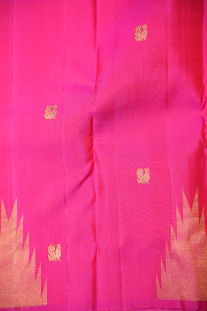 Rani Pink & Green Pure Kanchipuram Silk Saree with Zari Checks Pallu | Silk Mark Certified