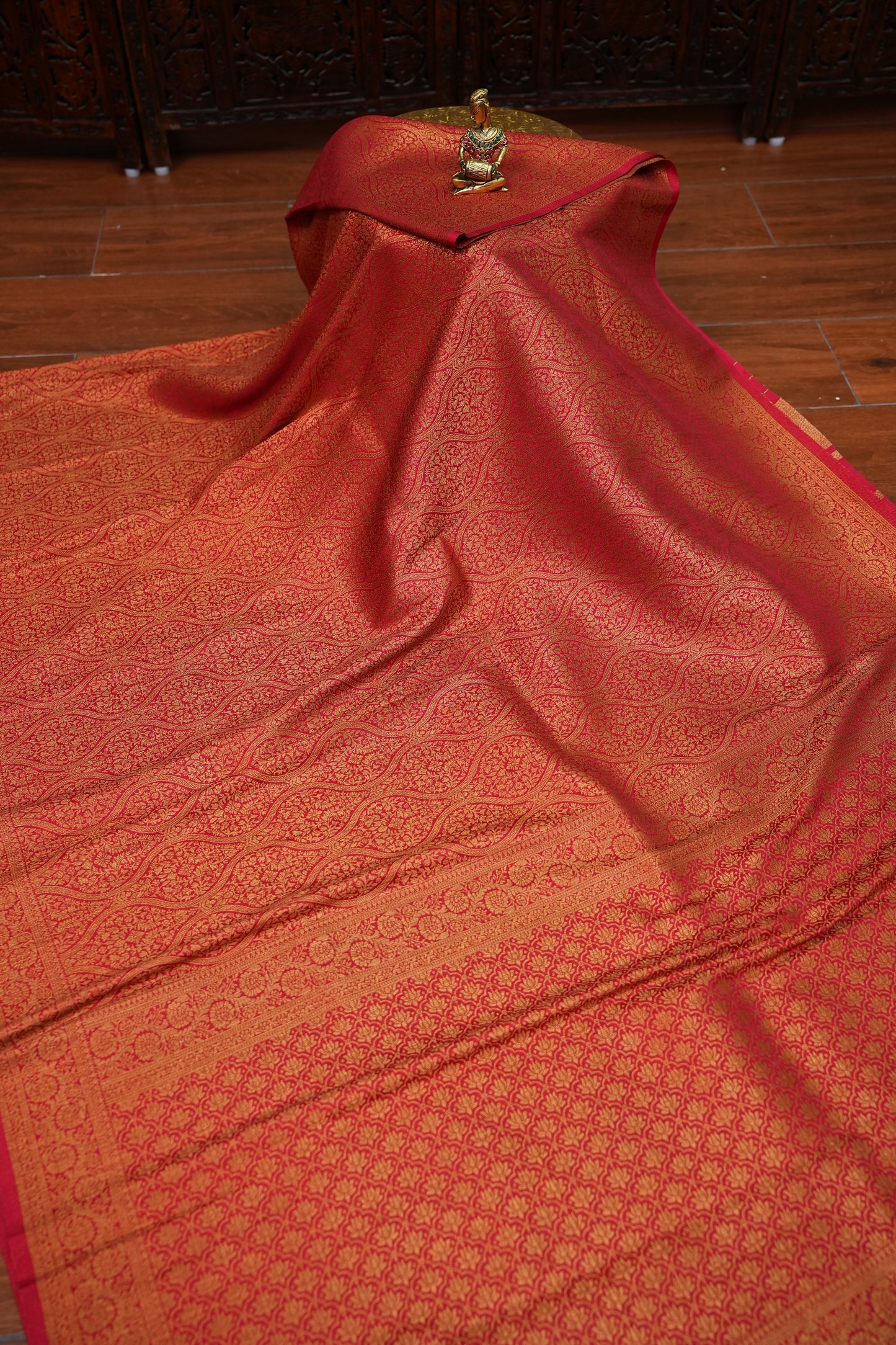 Soft Banarasi Semi Silk Saree with Full Brocade Body – Red & Antique Gold