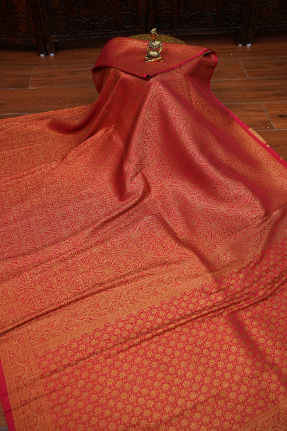 Soft Banarasi Semi Silk Saree with Full Brocade Body – Red & Antique Gold