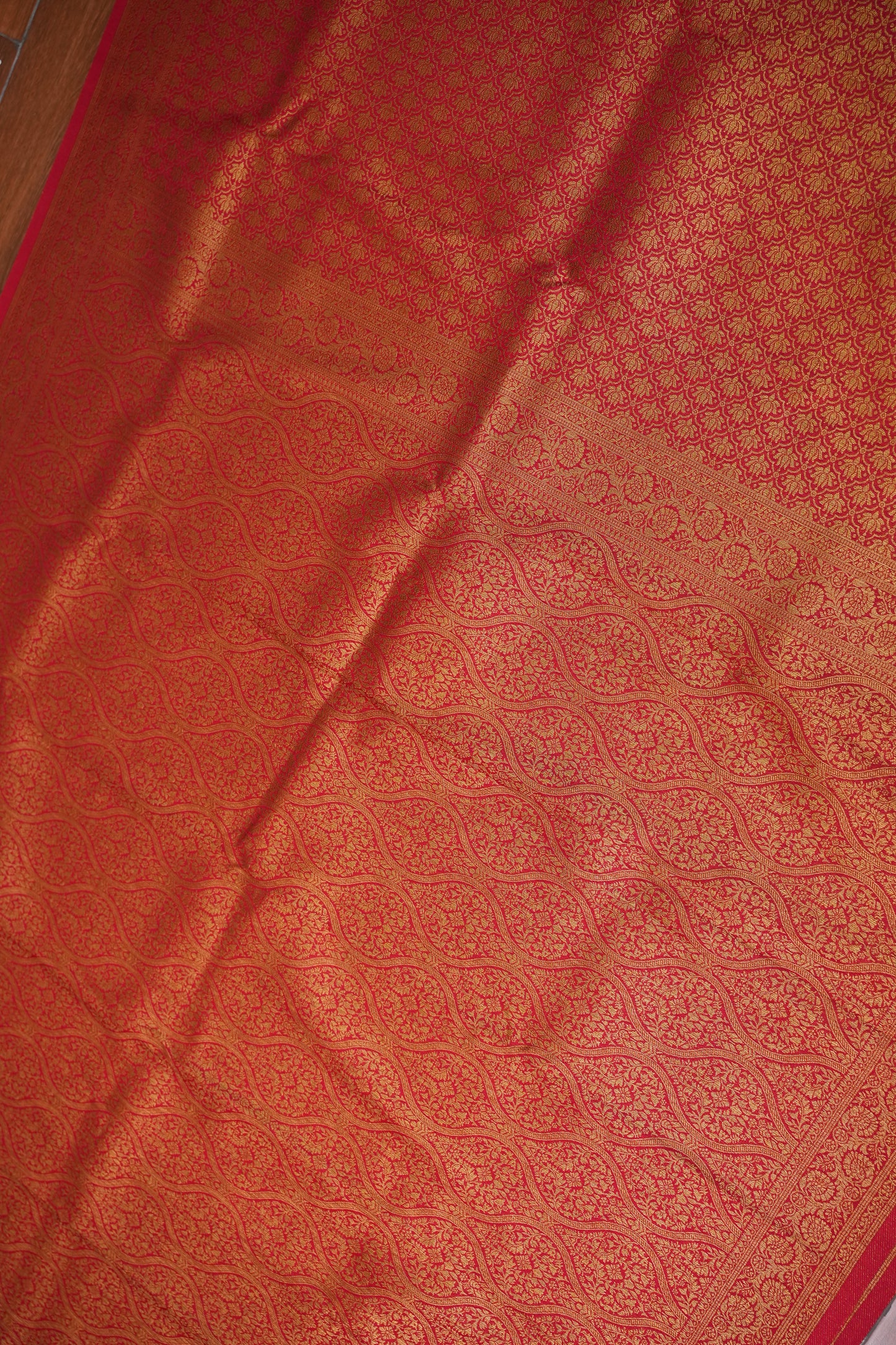 Soft Banarasi Semi Silk Saree with Full Brocade Body – Red & Antique Gold