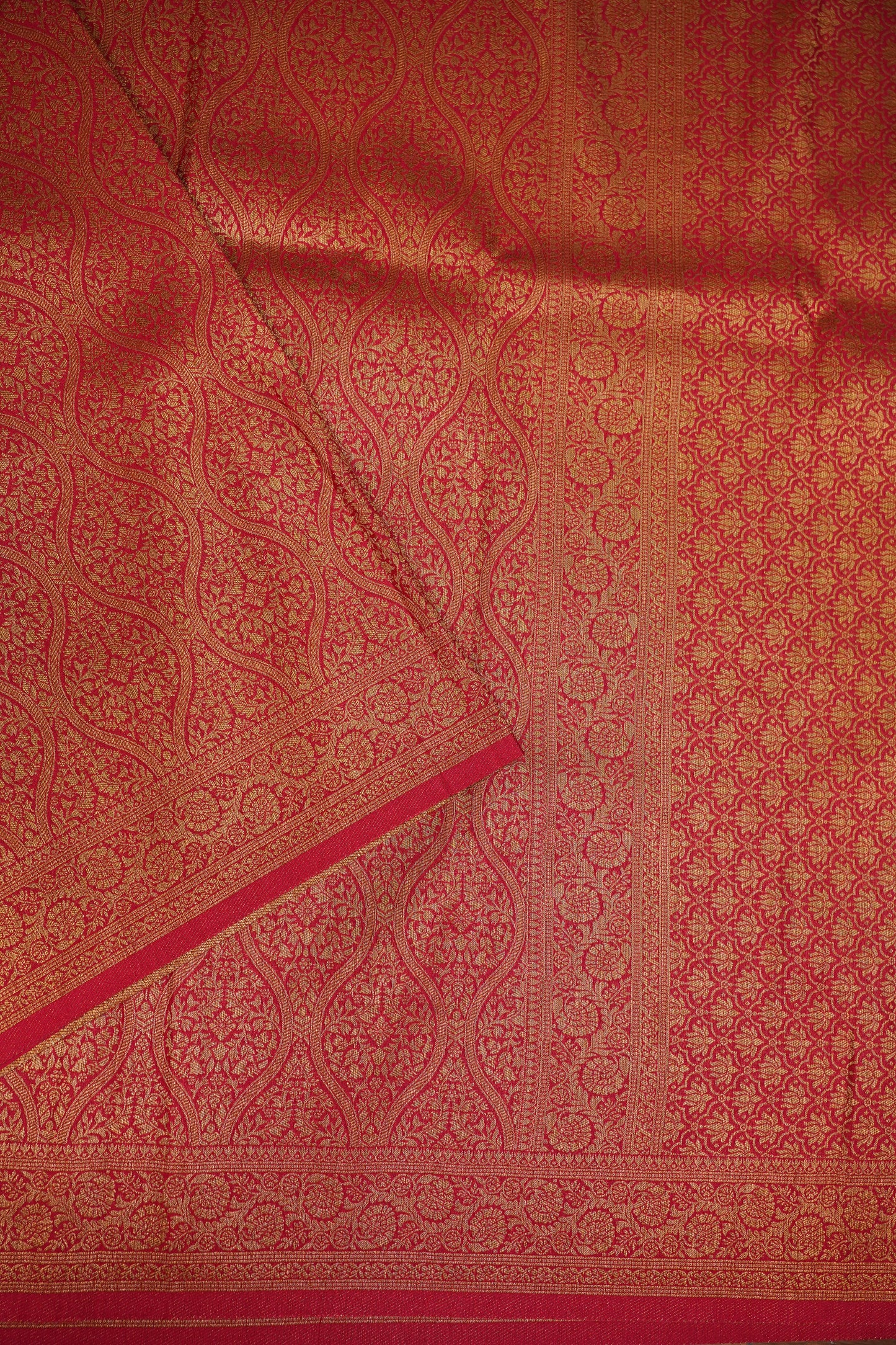 Soft Banarasi Semi Silk Saree with Full Brocade Body – Red & Antique Gold
