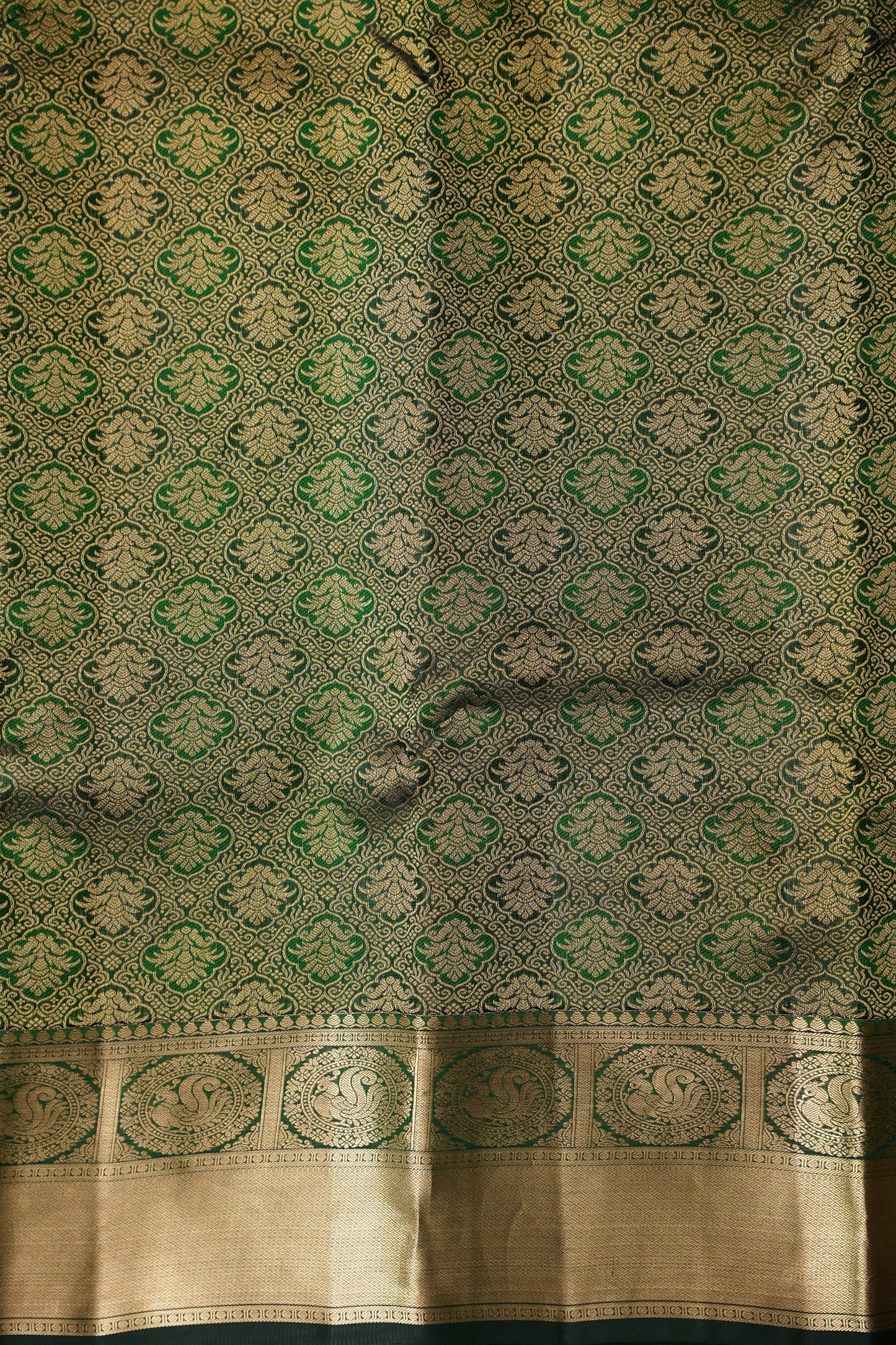 Green Pure Kanchipuram Silk Saree with Antique Gold Zari Weaving | Silk Mark Certified