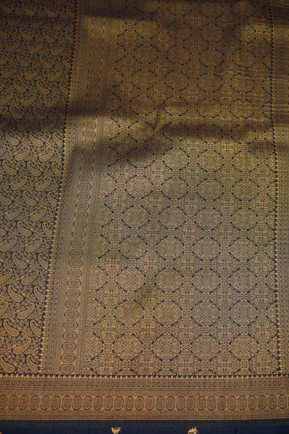 Soft Banarasi Semi Silk Saree with Full Brocade Body – Black & Antique Gold