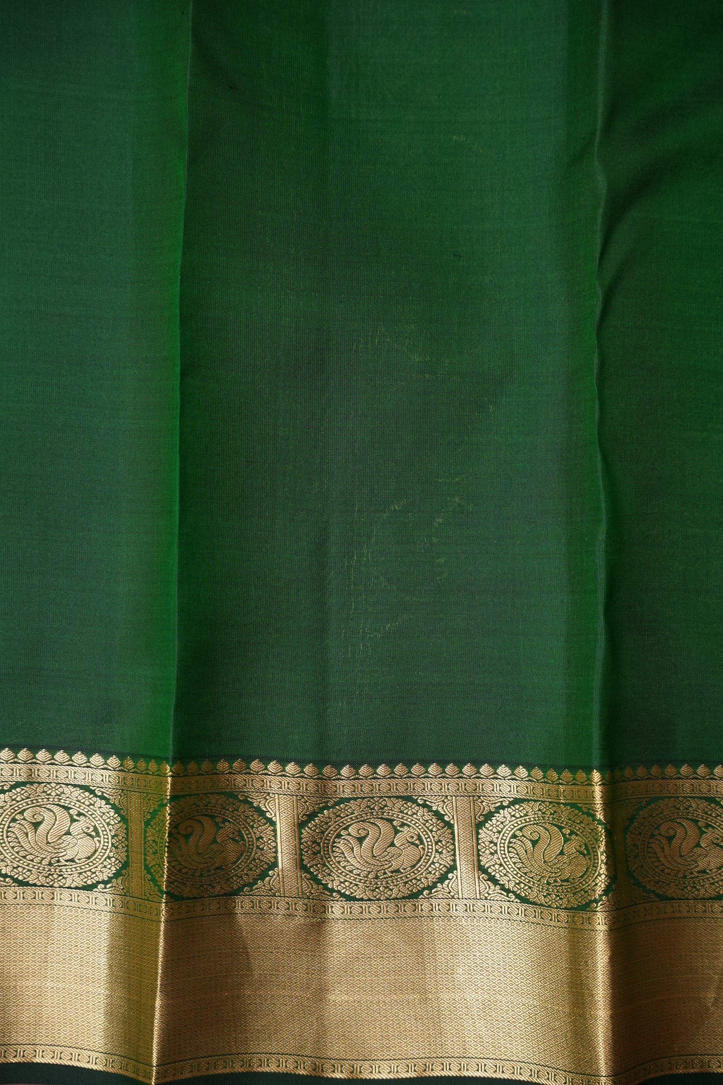 Green Pure Kanchipuram Silk Saree with Antique Gold Zari Weaving | Silk Mark Certified