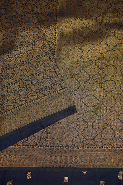 Soft Banarasi Semi Silk Saree with Full Brocade Body – Black & Antique Gold