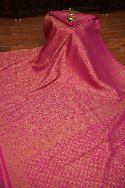 Soft Banarasi Semi Silk Full Brocade Saree – Rani Pink