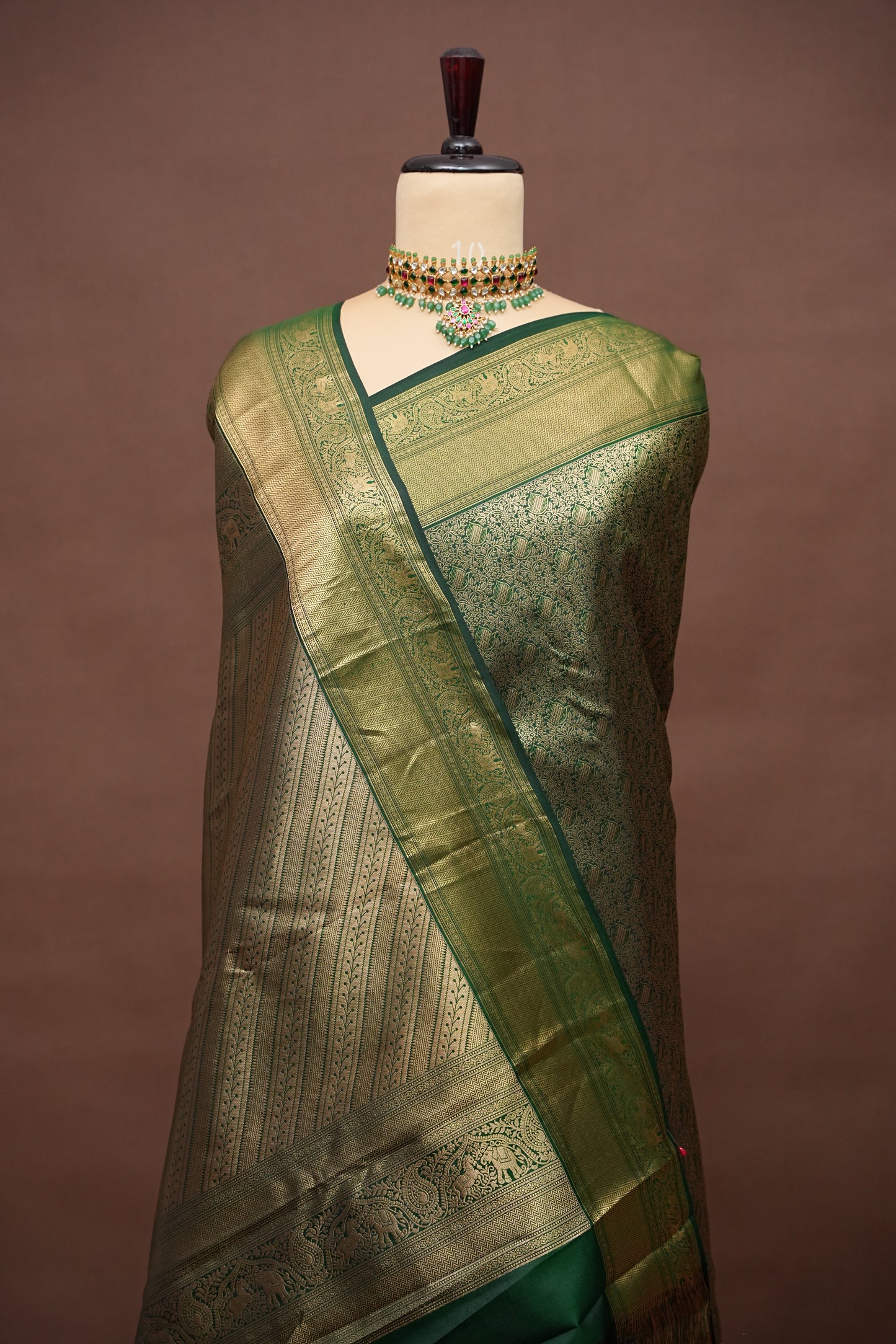Olive Green Pure Kanchipuram Silk Saree with Brocade Zari Weaving | Silk Mark Certified