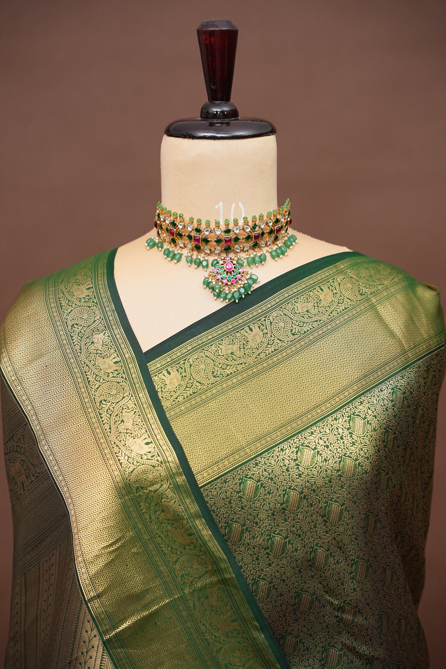 Olive Green Pure Kanchipuram Silk Saree with Brocade Zari Weaving | Silk Mark Certified
