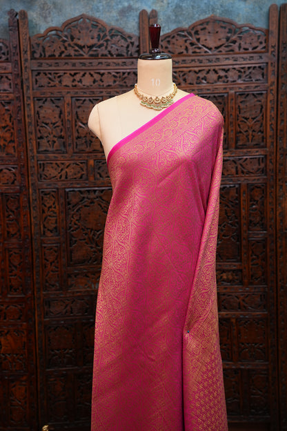 Soft Banarasi Semi Silk Full Brocade Saree – Rani Pink