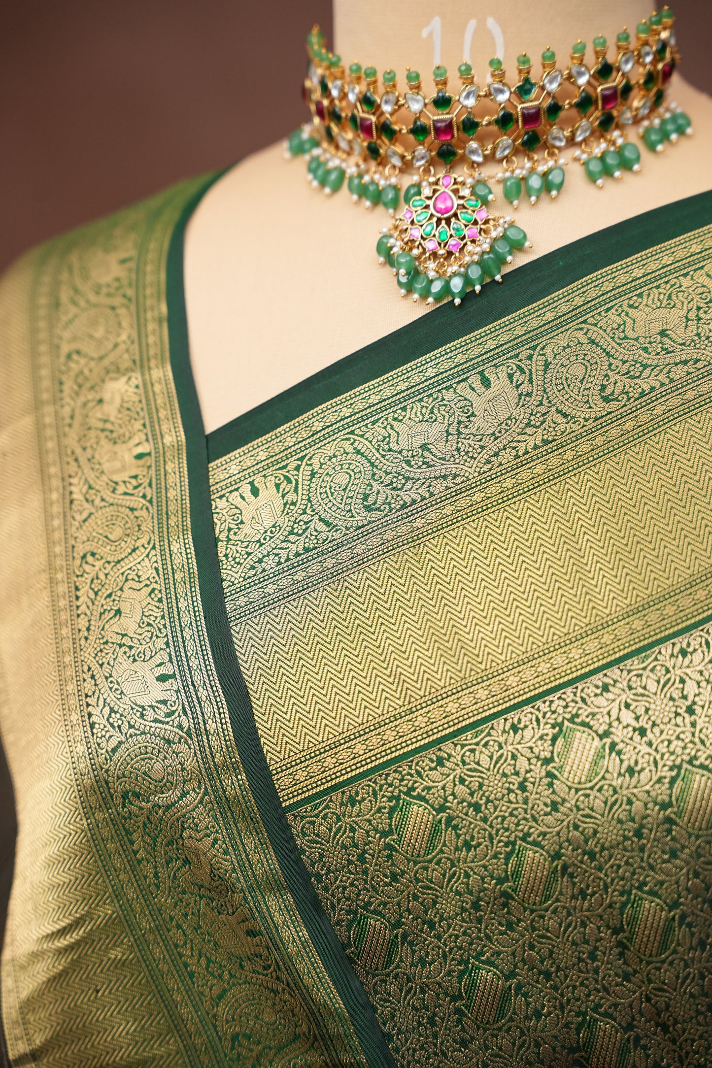 Olive Green Pure Kanchipuram Silk Saree with Brocade Zari Weaving | Silk Mark Certified