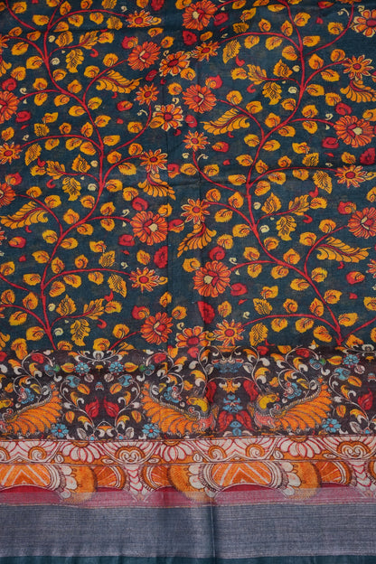 Digital Printed Pure Linen Saree - Elephant Grey