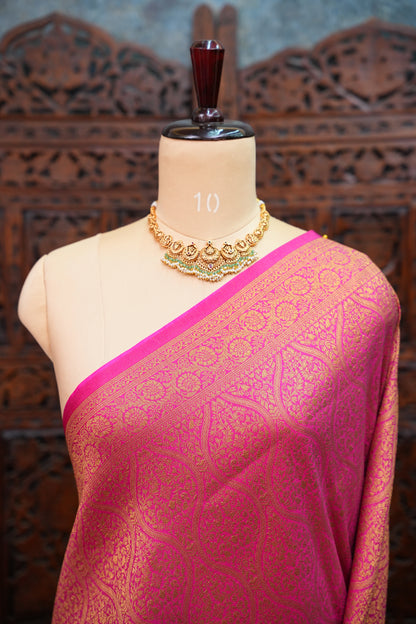 Soft Banarasi Semi Silk Full Brocade Saree – Rani Pink
