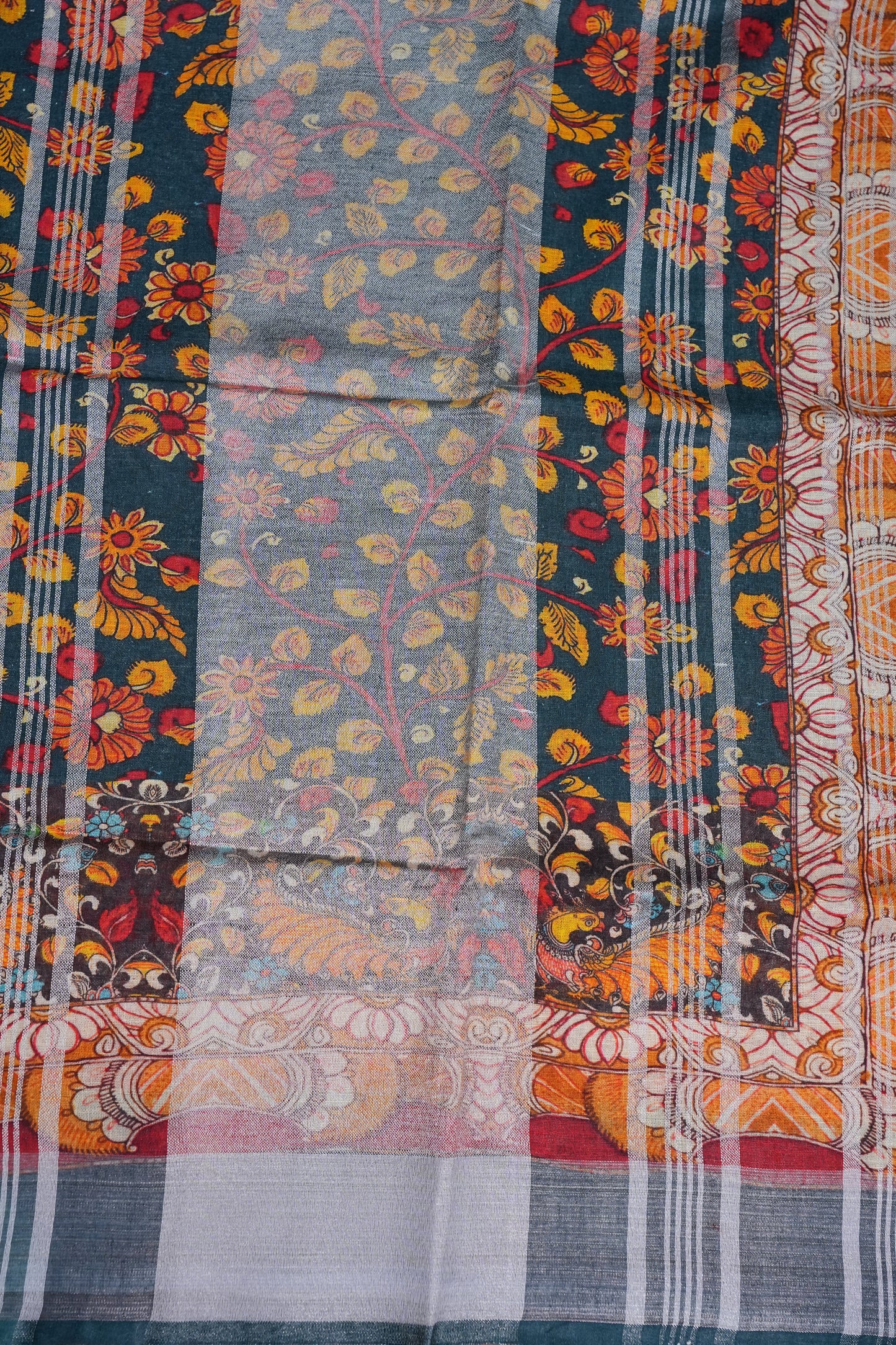 Digital Printed Pure Linen Saree - Elephant Grey