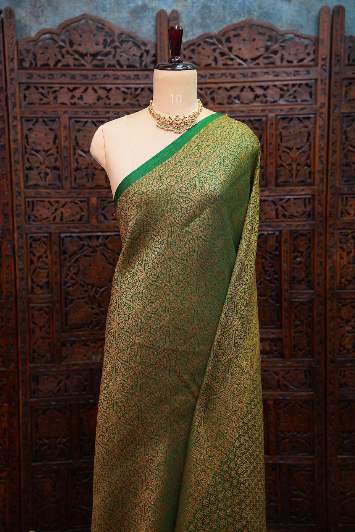 Soft Banarasi Semi Silk Saree with Full Brocade Body – Green & Antique Gold