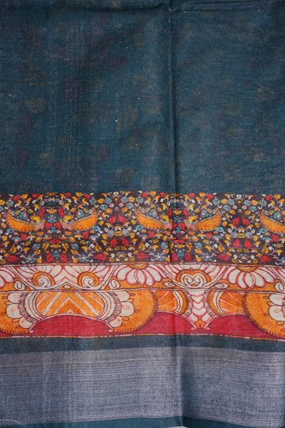 Digital Printed Pure Linen Saree - Elephant Grey