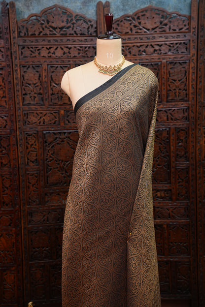 Soft Banarasi Semi Silk Saree with Full Brocade Body – Black & Antique Gold