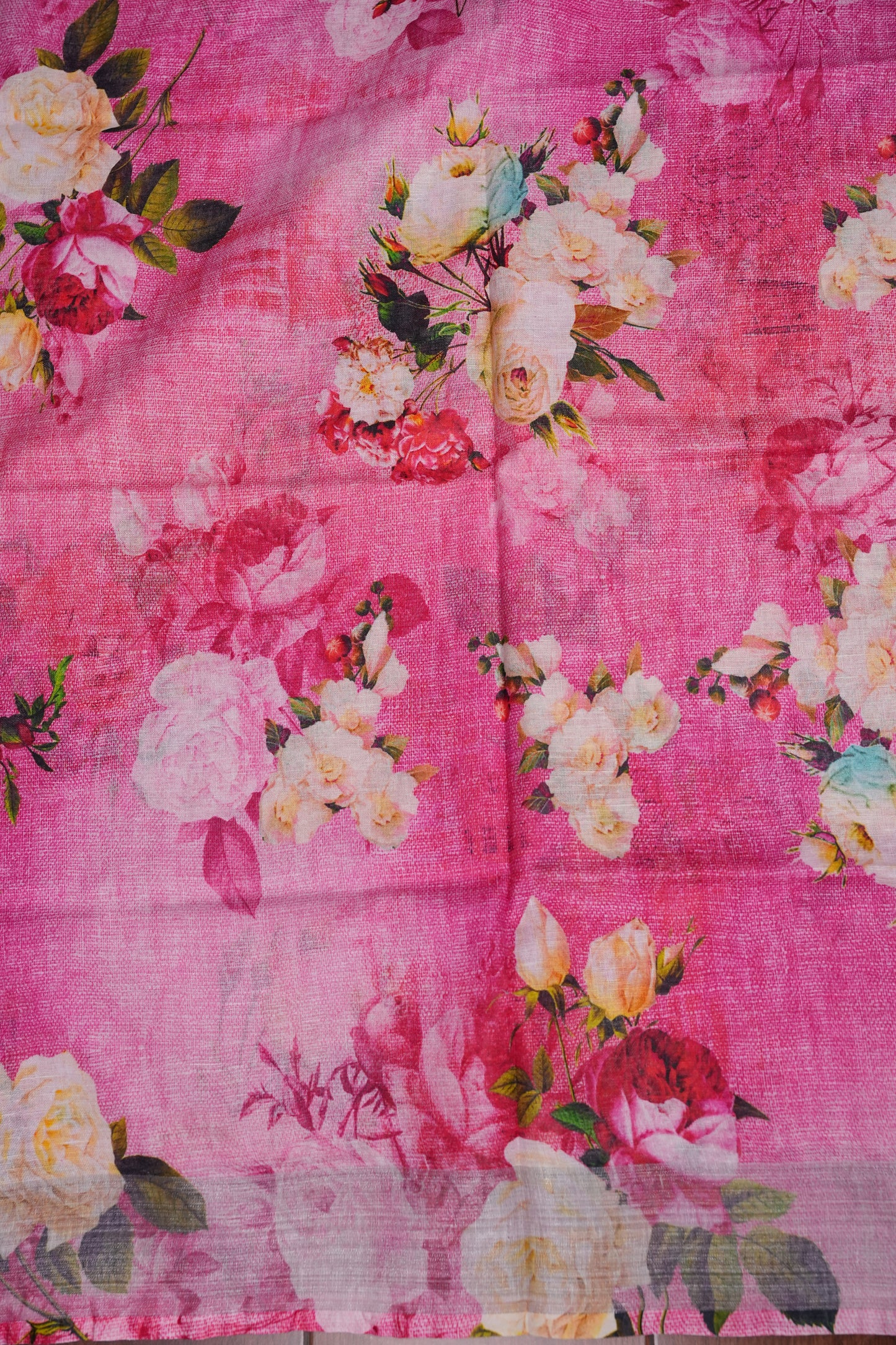 Digital Printed Pure Linen Saree - Pink