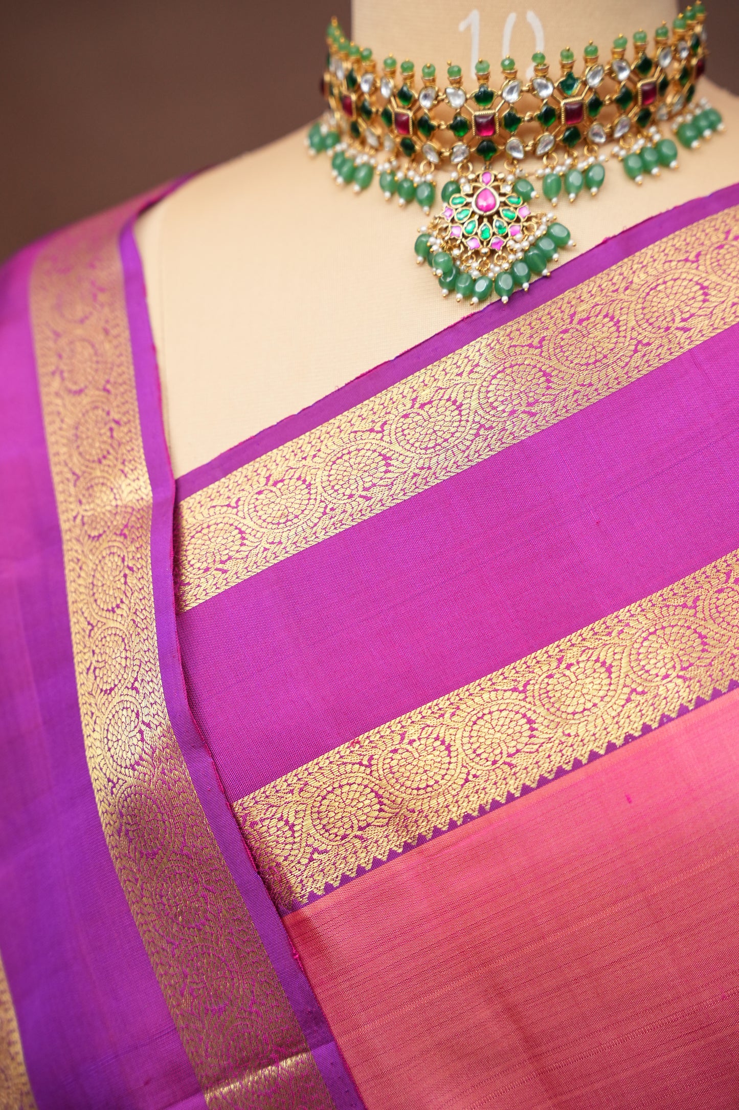 Peach & Magenta Pure Kanchipuram Silk Saree with Rich Zari Border|Silk Mark Certified