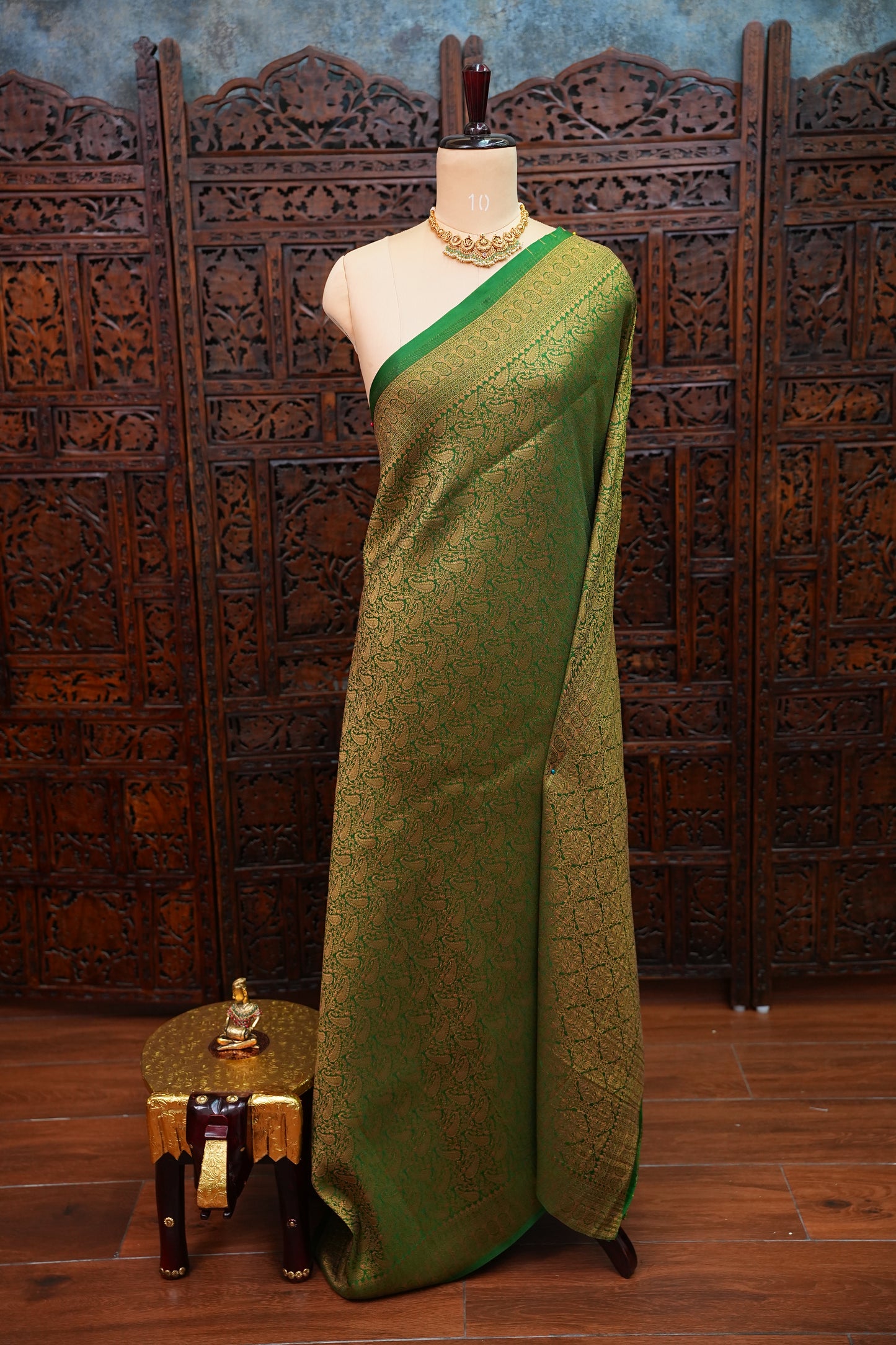 Soft Banarasi Semi Silk Full Brocade Saree – Green