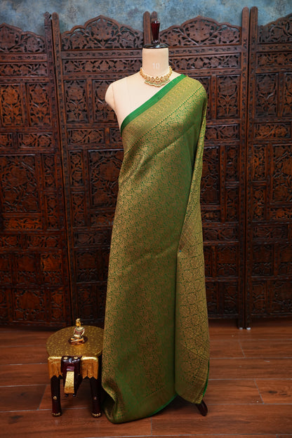 Soft Banarasi Semi Silk Full Brocade Saree – Green