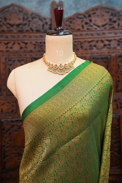 Soft Banarasi Semi Silk Full Brocade Saree – Green