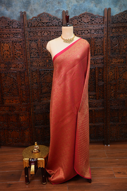 Soft Banarasi Semi Silk Saree with Full Brocade Body – Red & Antique Gold