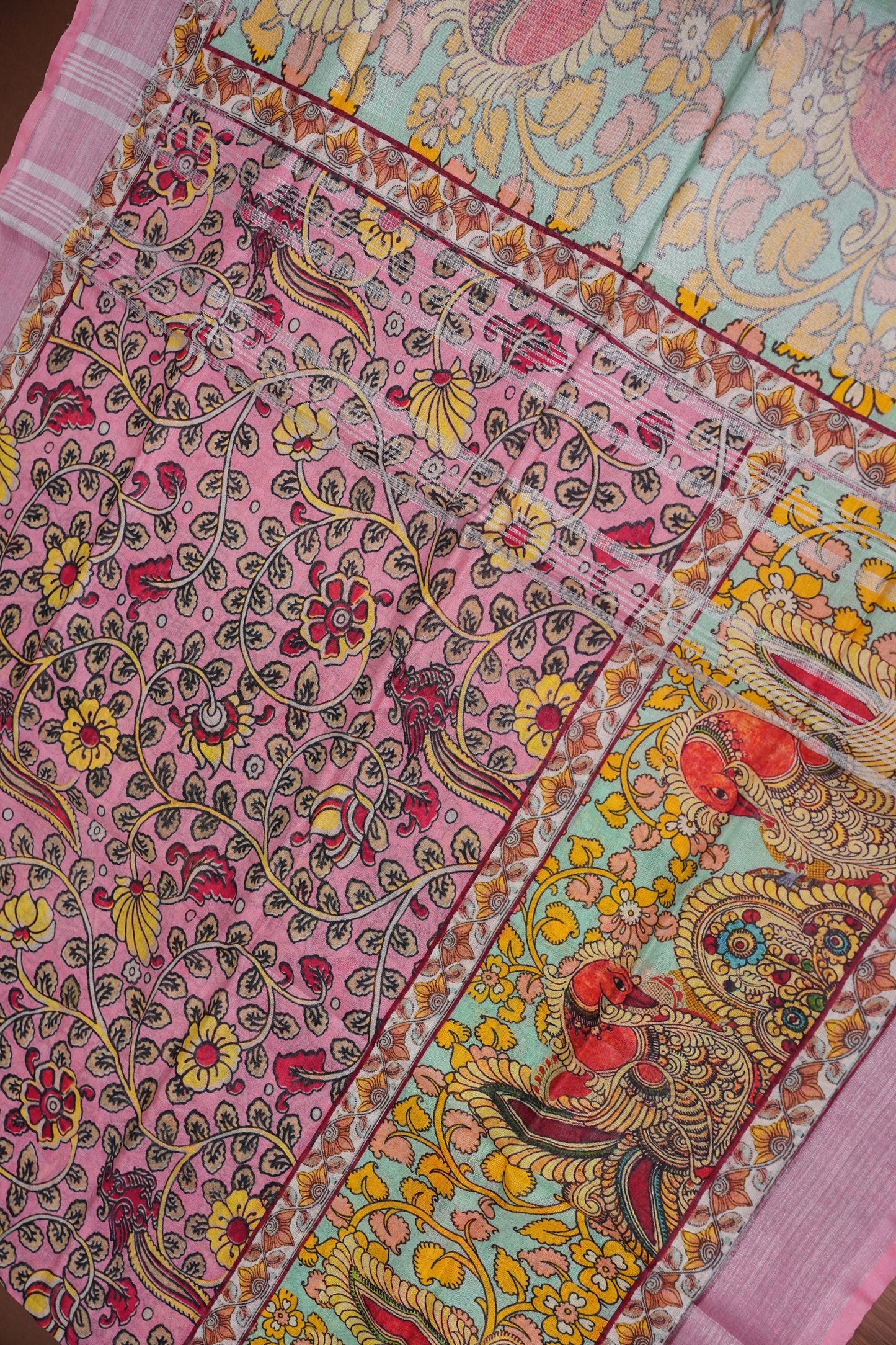 Digital Printed Pure Linen Saree - Baby Pink