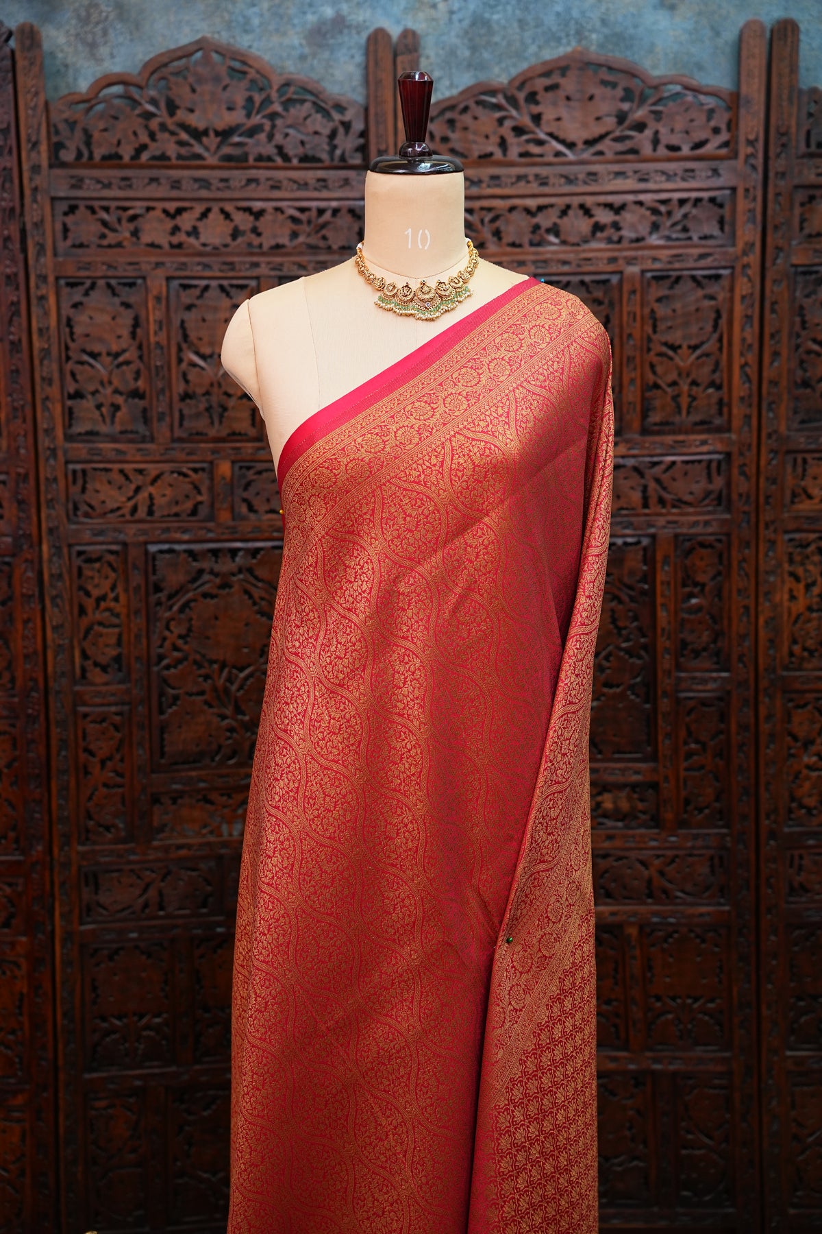 Soft Banarasi Semi Silk Saree with Full Brocade Body – Red & Antique Gold