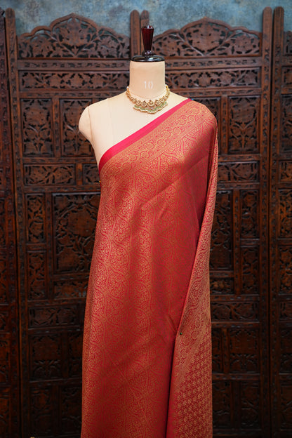 Soft Banarasi Semi Silk Saree with Full Brocade Body – Red & Antique Gold