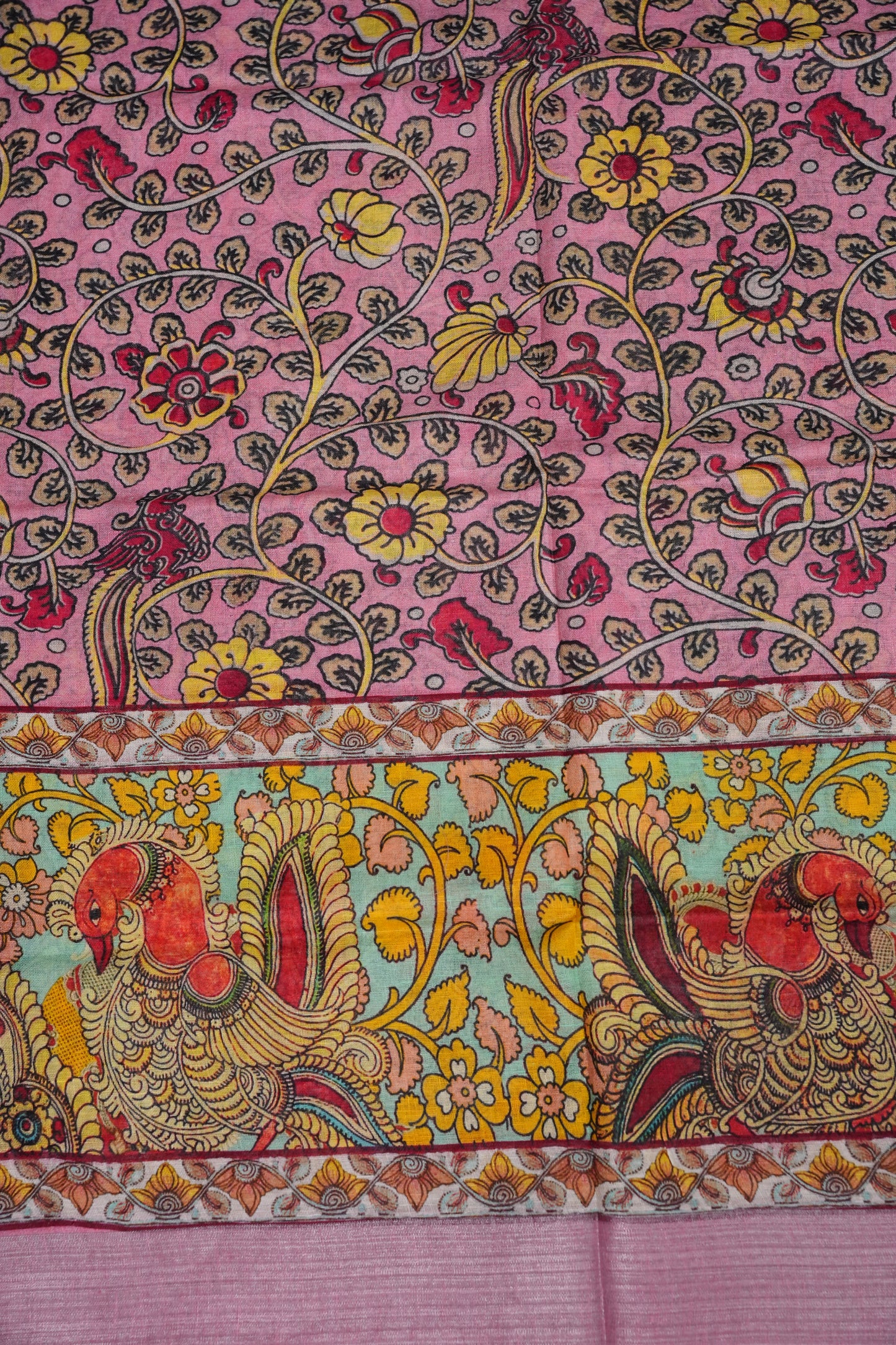 Digital Printed Pure Linen Saree - Baby Pink