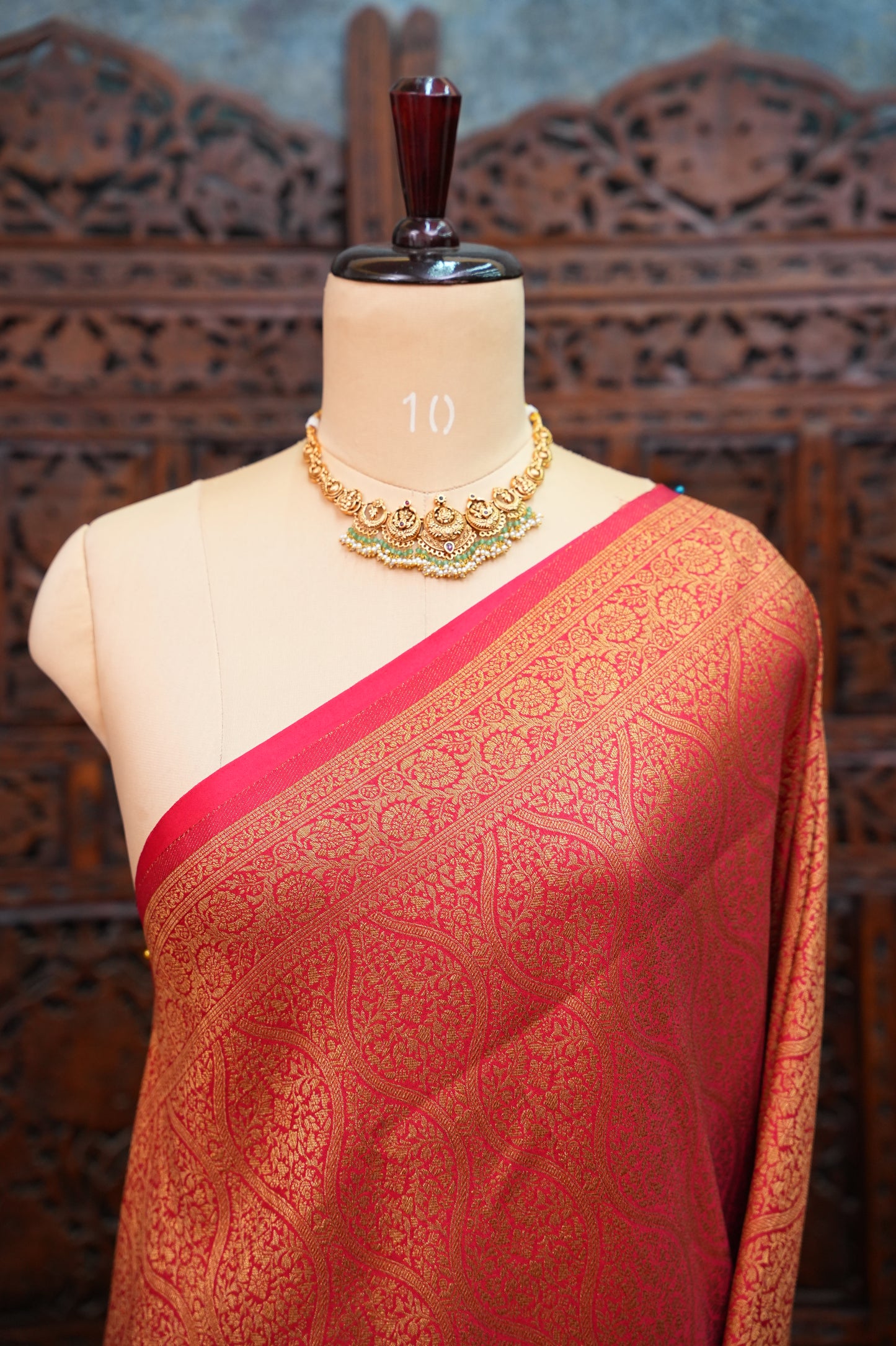 Soft Banarasi Semi Silk Saree with Full Brocade Body – Red & Antique Gold