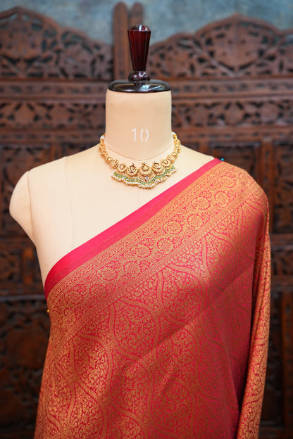 Soft Banarasi Semi Silk Saree with Full Brocade Body – Red & Antique Gold