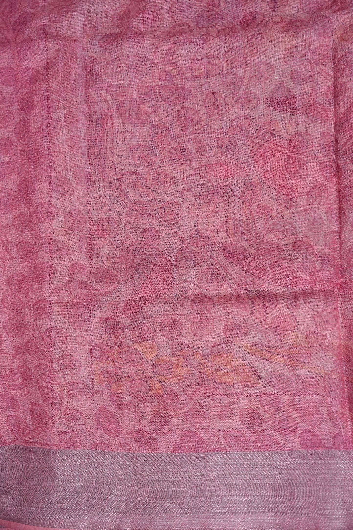 Digital Printed Pure Linen Saree - Baby Pink