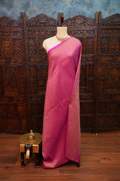 Soft Banarasi Semi Silk Saree with Full Brocade Body – Pink & Antique Gold