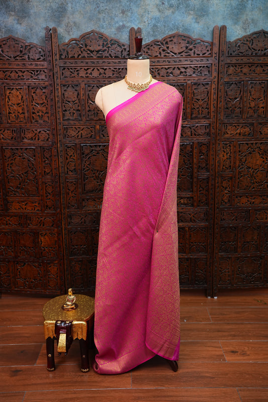 Soft Banarasi Semi Silk Saree with Full Brocade Body – Pink & Antique Gold